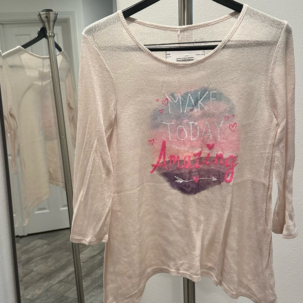 Justice Cream Sweater Make Today Amazing - size Childrens Clothing: 20